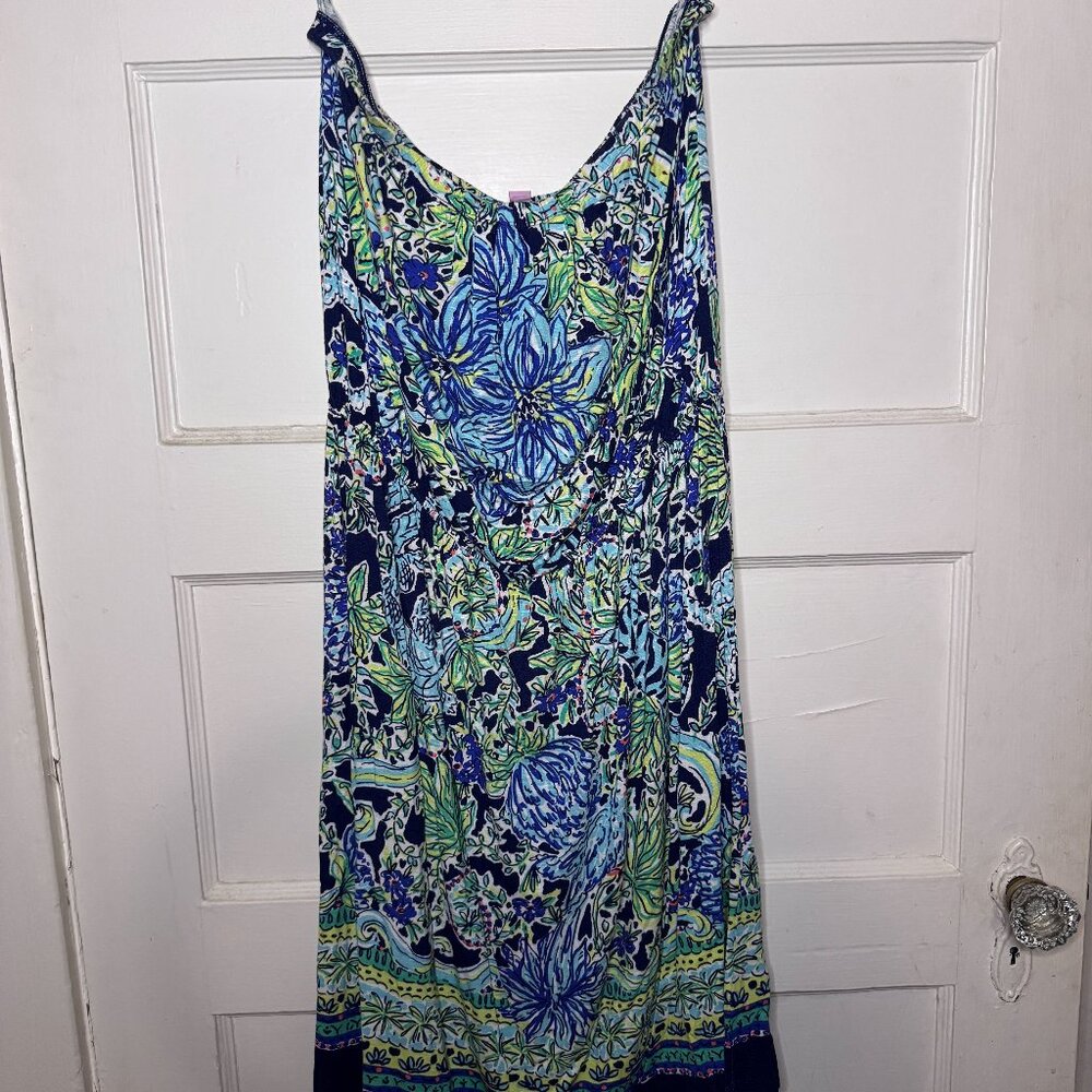 Lilly Pulitzer Floral Slip Dress (Blue/Green Print)